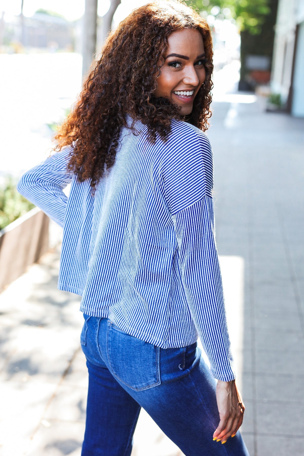 Hello Beautiful Blue Rib Dolman Sweater Top