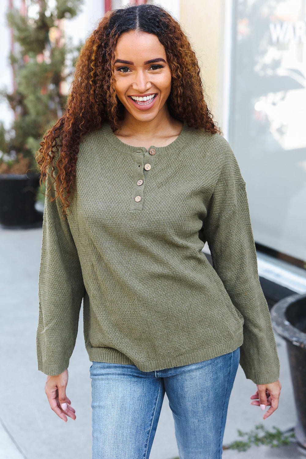 Beautiful You Moss Green Button Down Ribbed Sweater