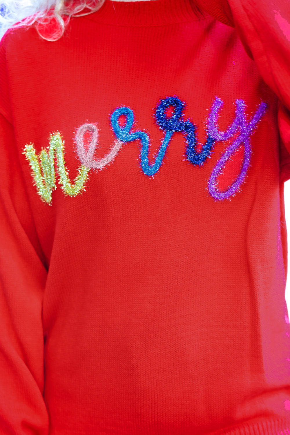 More The Merrier Red Pop Up Lurex Sweater