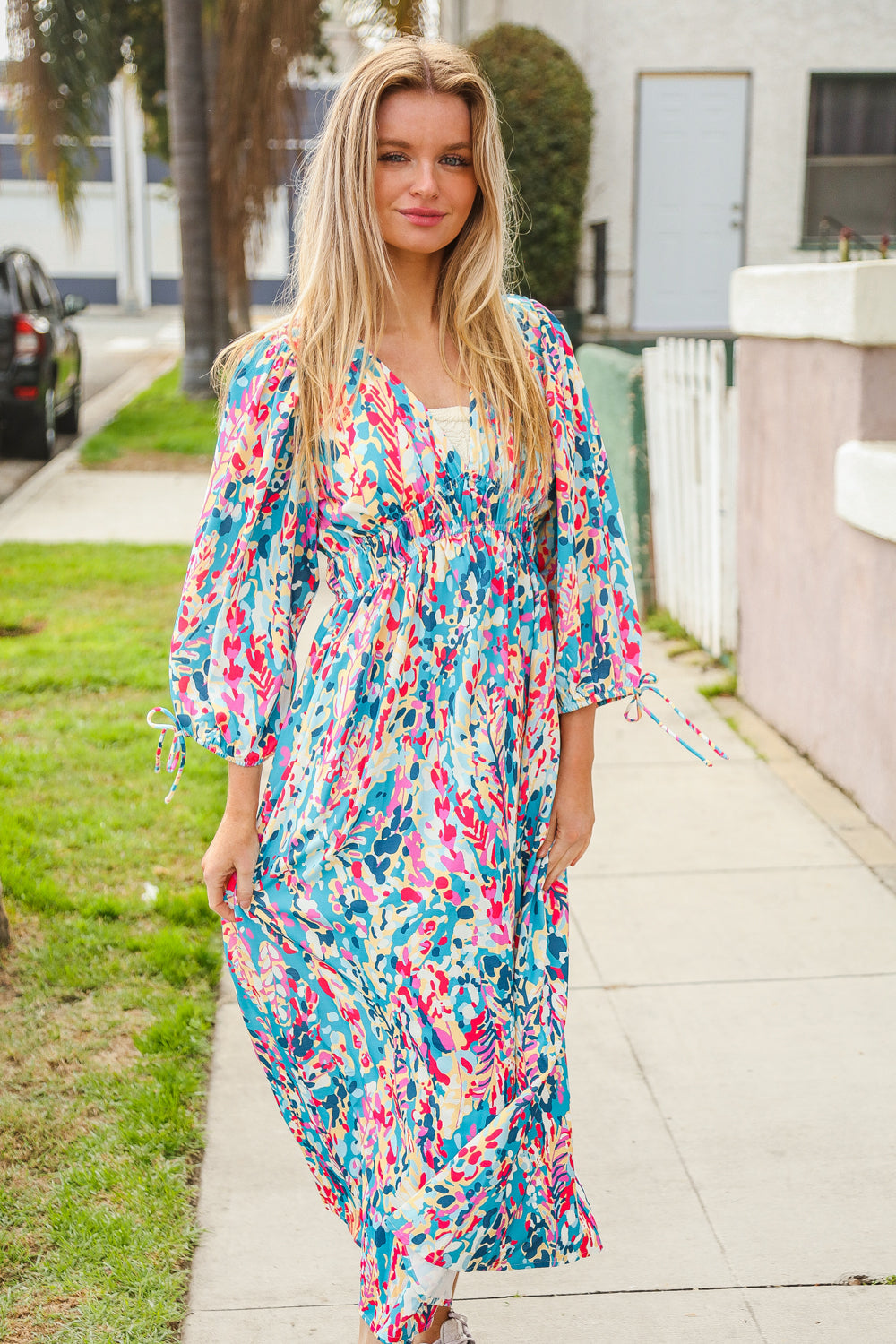 Star Struck Vintage Floral Midi Dress with Side Pockets