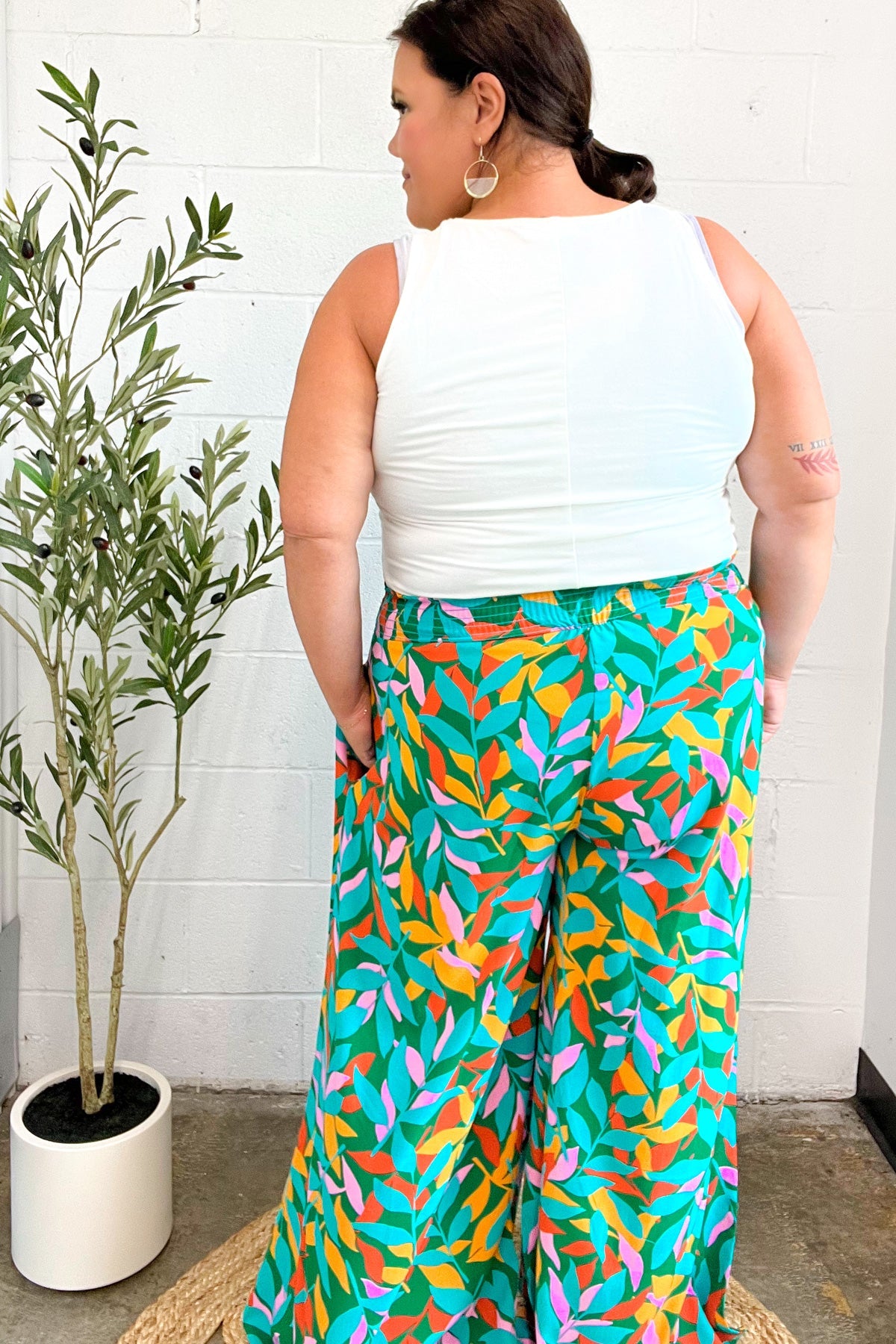 Summer Vibes Green & Orange Abstract Print Smocked Palazzo Pants